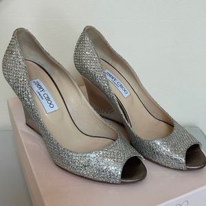 Jimmy Choo baxen peep toe wedge glitter